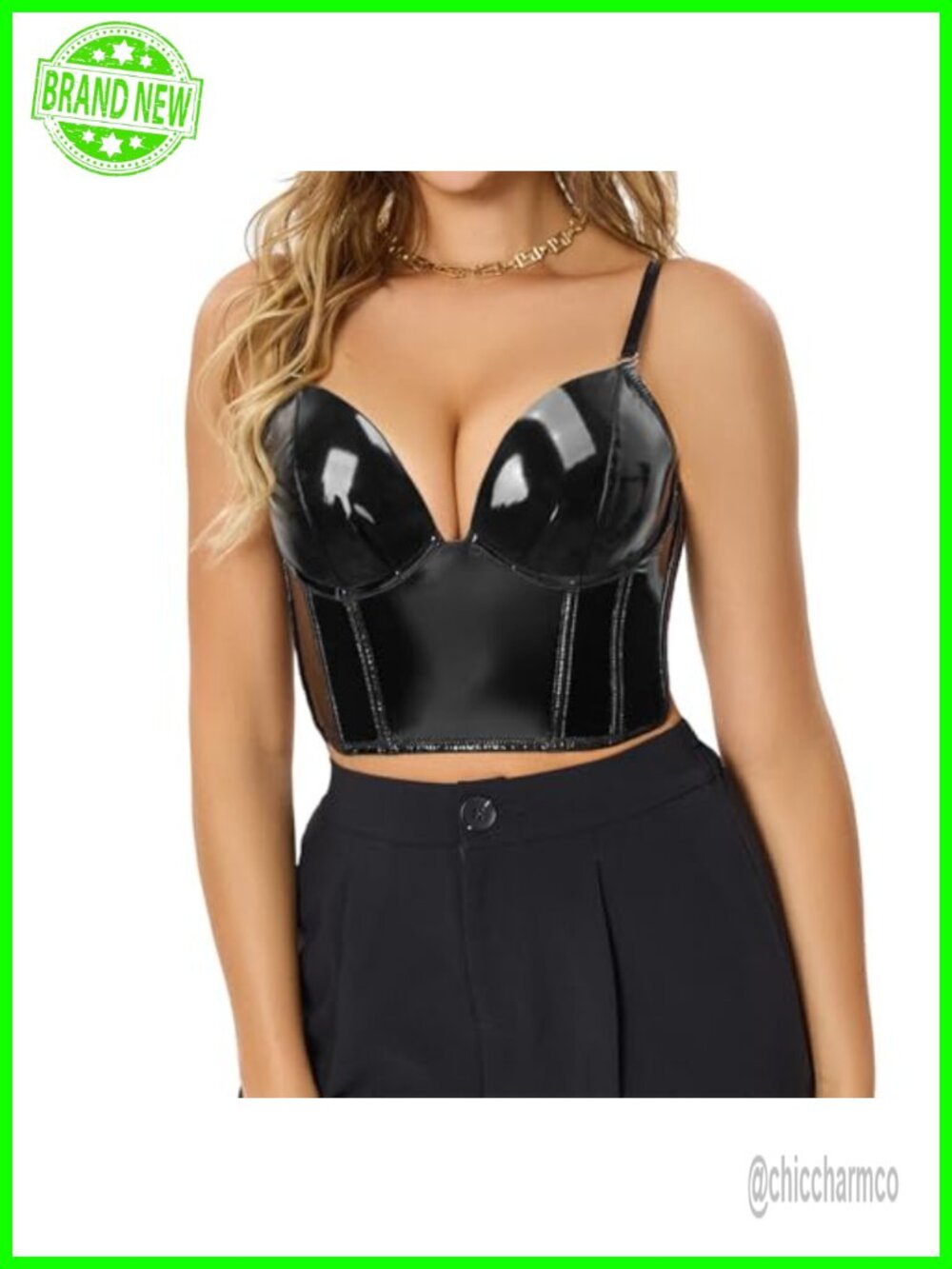 Punk Gothic PU Leather Push Up Corset Bra Bustier Crop Top